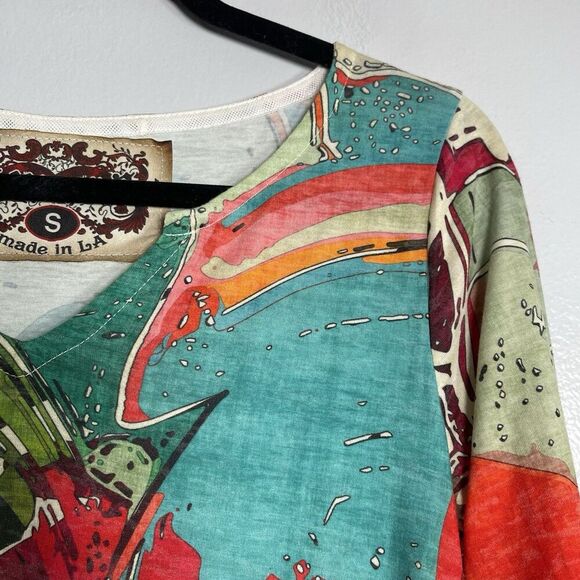 AMMA Made In LA Top Size Small Colorful Artsy Tunic Multicolor Vibrant - Picture 2 of 7